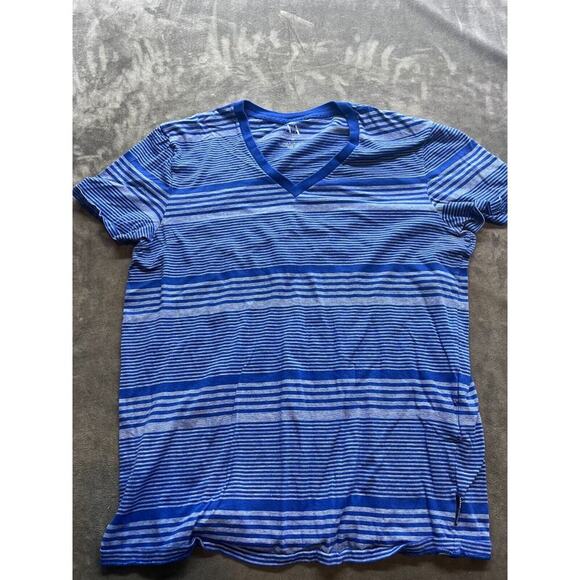 Armani Exchange Short Sleeve T-Shirt Mens Medium V-Neck Blue‎ Stripe - Picture 1 of 4